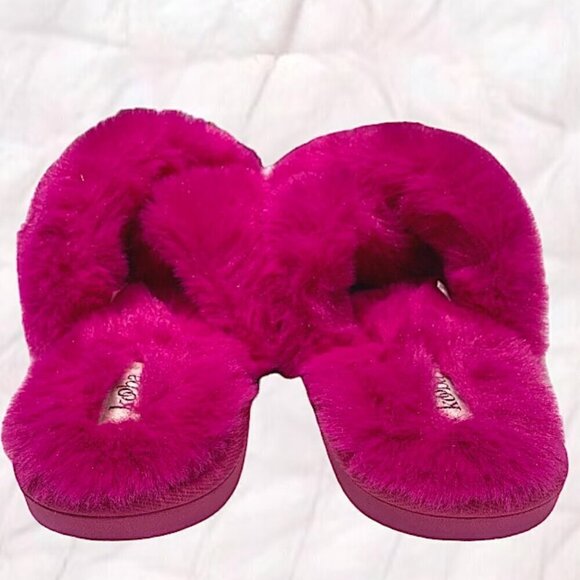 Kooba Hot Pink Faux Fur Memory Foam Slippers Size Extra Large - Picture 11 of 11